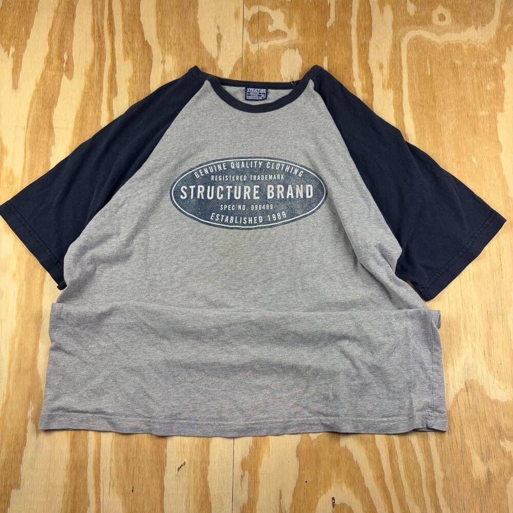 Vintage Y2K Structure Raglan Graphic T-Shirt – Grey/Navy –Made in USA – Men’s XL